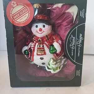 Handblown Max Glass Snowman Ornament Made In Poland